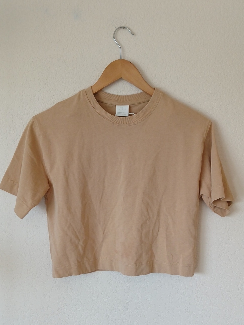 Zara Tan Short Sleeve Crop Top NWOT